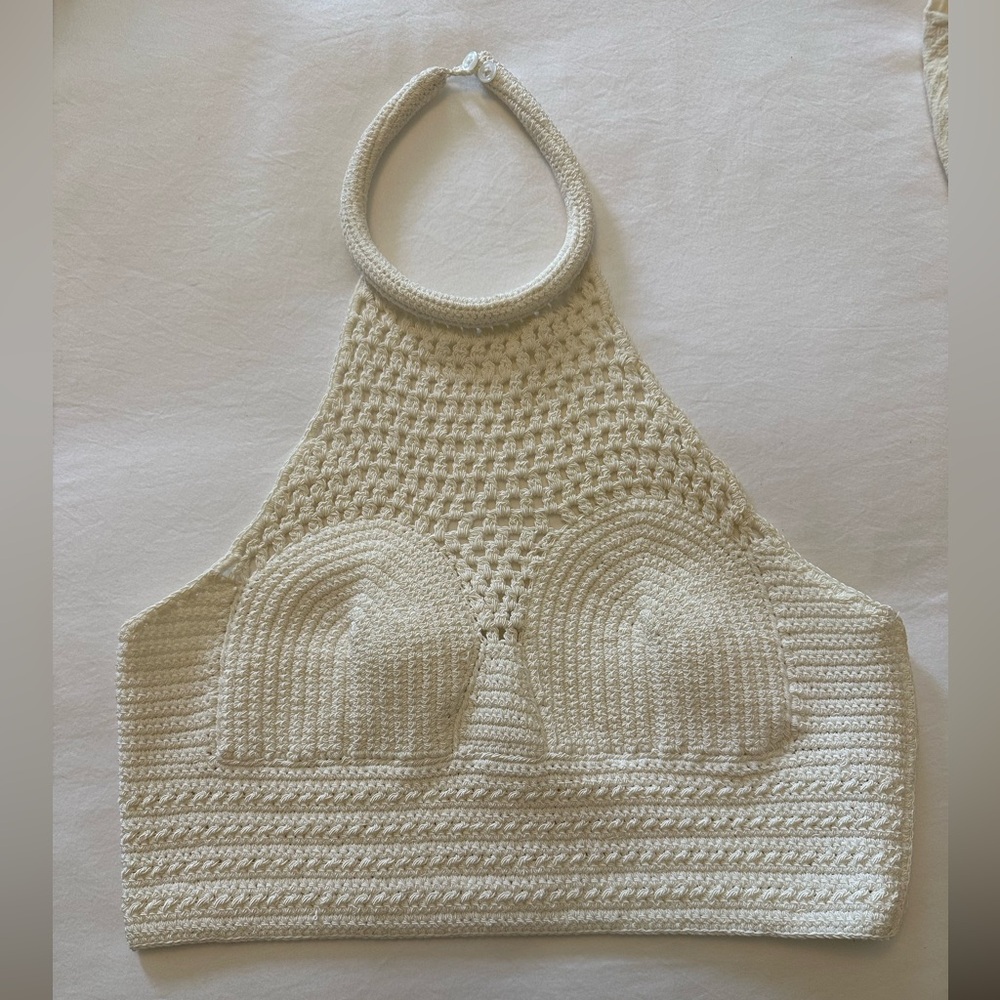 A.L.C. Textured Knit Crop Top in Cream